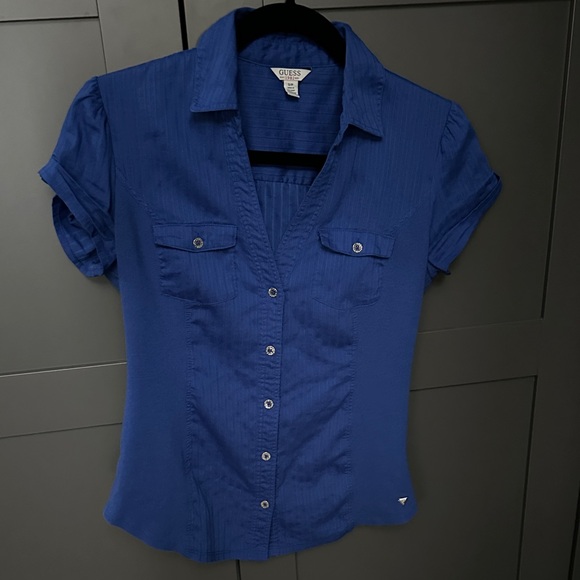 Guess Tops - Guess Women's Deep Blue Button-Down Shirt